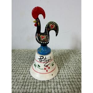 Vintage Portugal Brass Rooster Bell Hand Painted Barcelos Folk Art